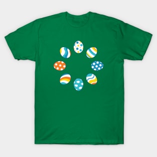 Eggs | Yellow Orange Blue | Stripes | Dots | Clouds | Green T-Shirt